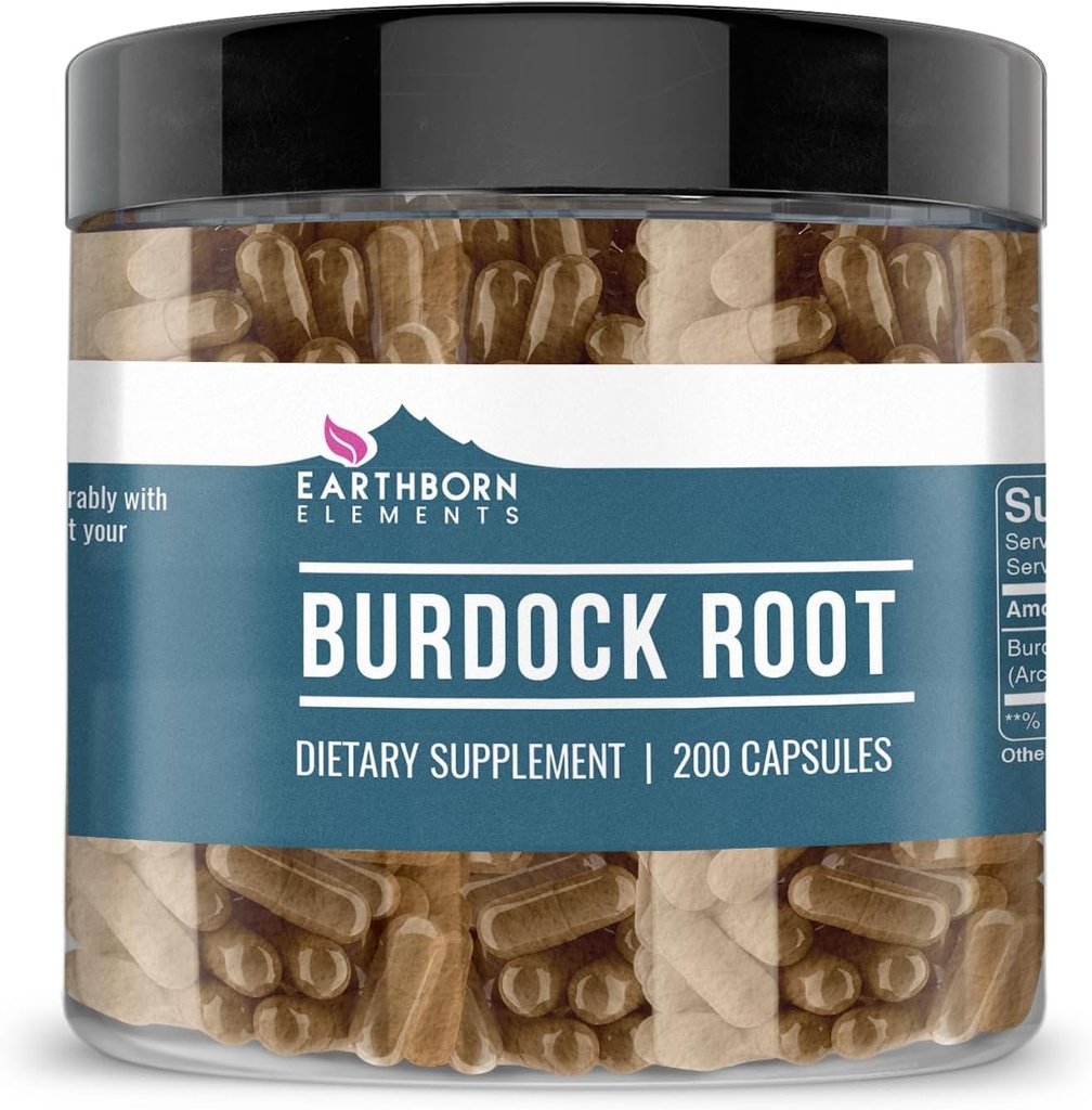 Earthborn Elements Burdock Root 200 Kapsler, Pure & Ufortyndet, Ingen tilsætningsstoffer