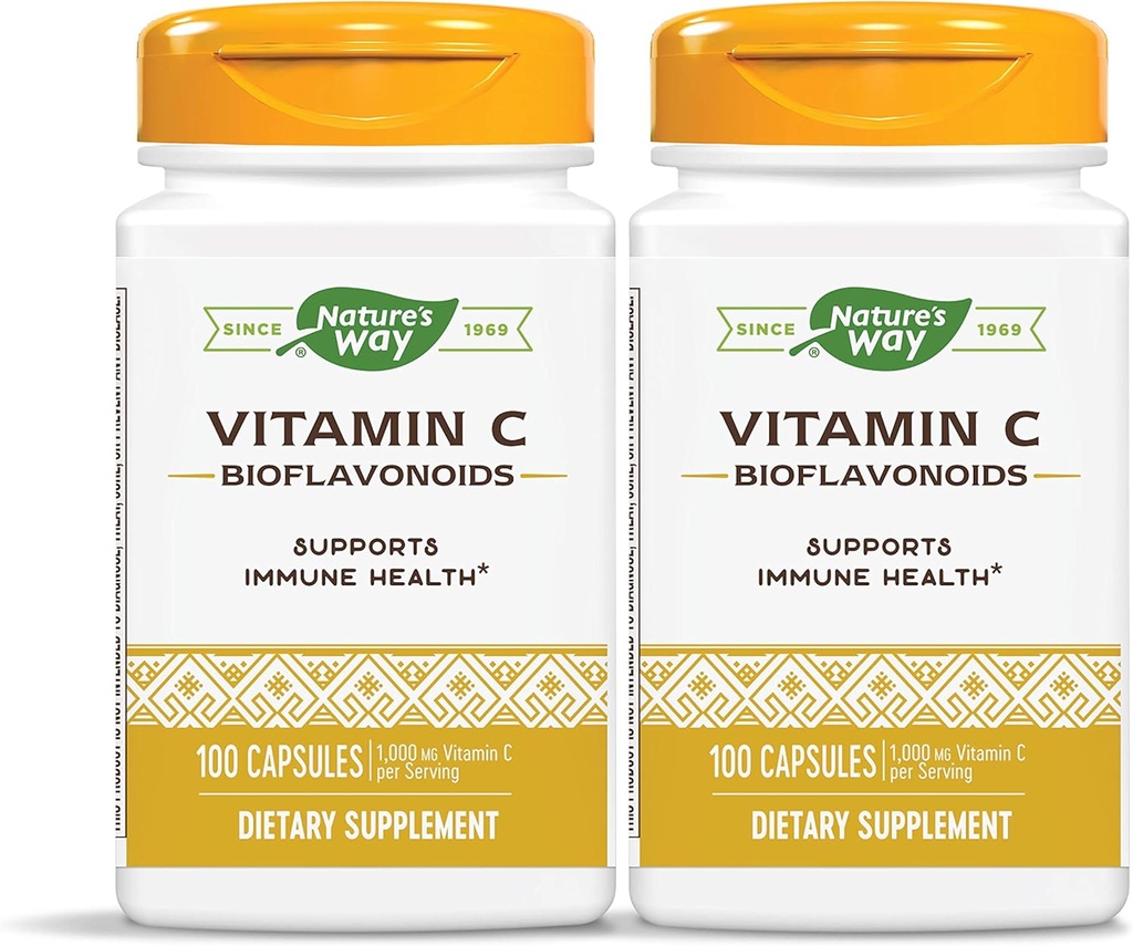 Nature 's Way C-vitamin 500 mg med bioflavonoider, 1000 mg C-vitamin per servering, 100 kapsler, pakke med 2
