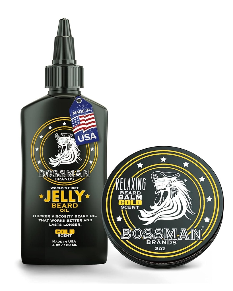 Bossman Jelly Beard Oil til mænd & skæg Balm til mænd Combo - Guld Procent