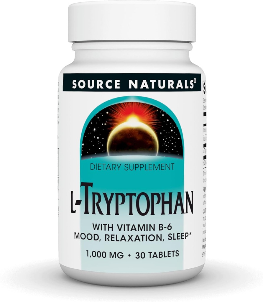 Kilde Naturals L- Tryptophan med vitamin B- 6 - Support Mood, Afslapning og søvn * 1000 mg - 30 tabletter