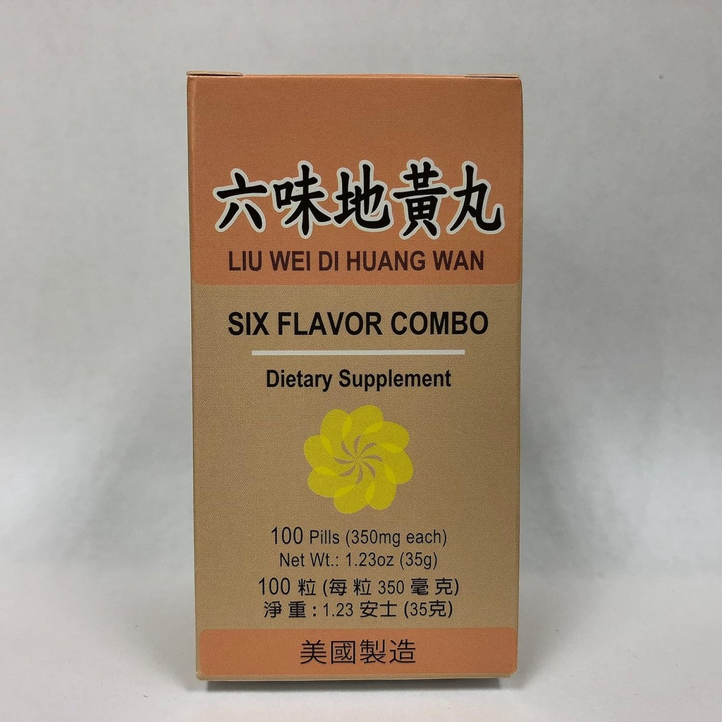 Six Flavor Combo:: Liu Wei Di Huang:: Urtetilskud til svimmelhed, sweating, Tinnitus:: Made in USA