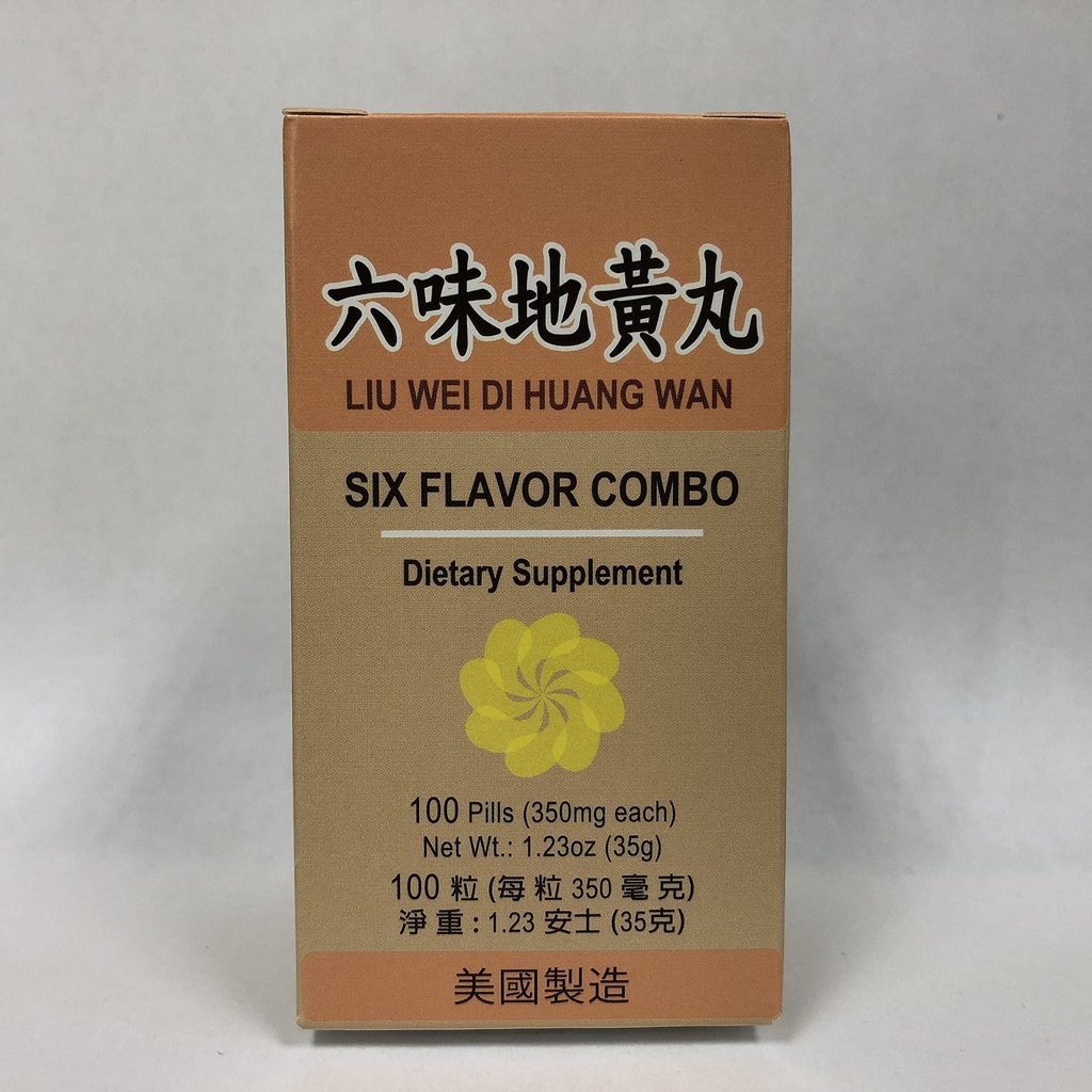 Six Flavor Combo:: Liu Wei Di Huang:: Urtetilskud til svimmelhed, sweating, Tinnitus:: Made in USA
