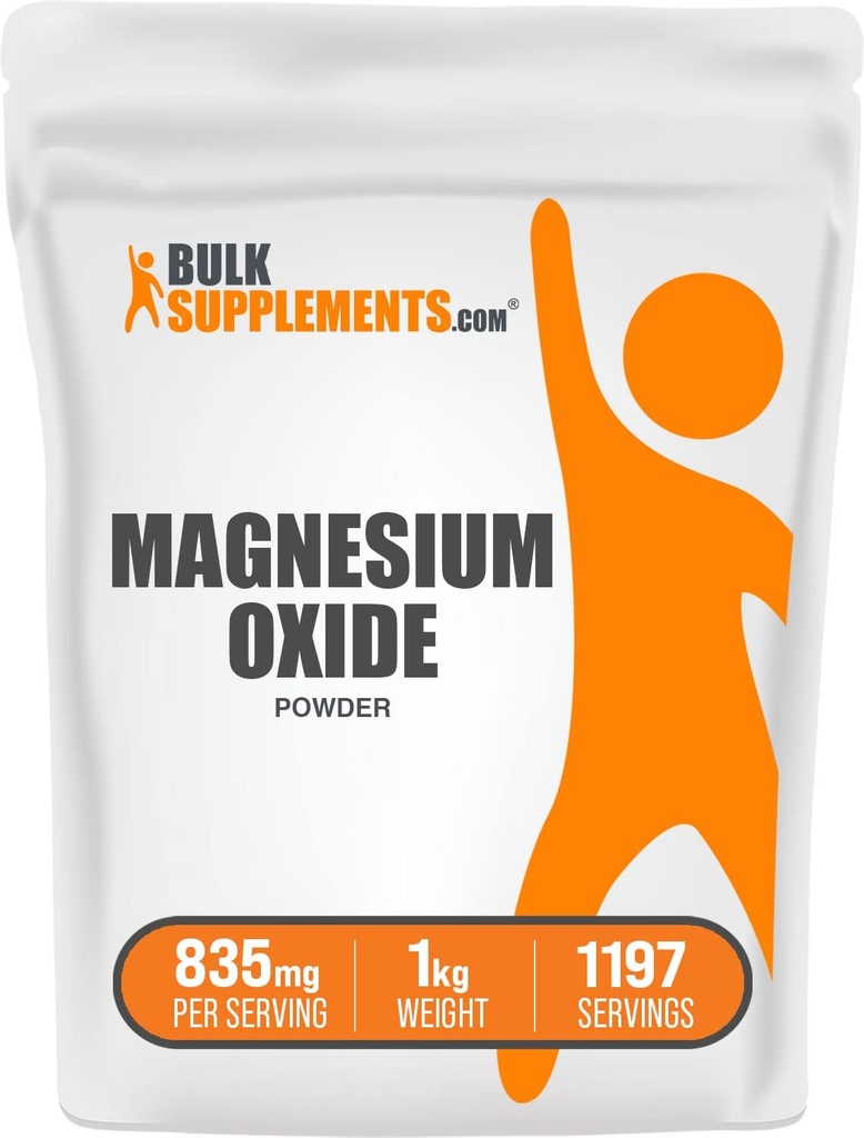 BulkSupplements.com Magnesium Oxide Powder - Magnesium Oxide Supplement, Mineral Supplement - Food Grade & Gluten Free, 835mg per Serving, 1kg (2,2 lbs) (Pakning med 1)