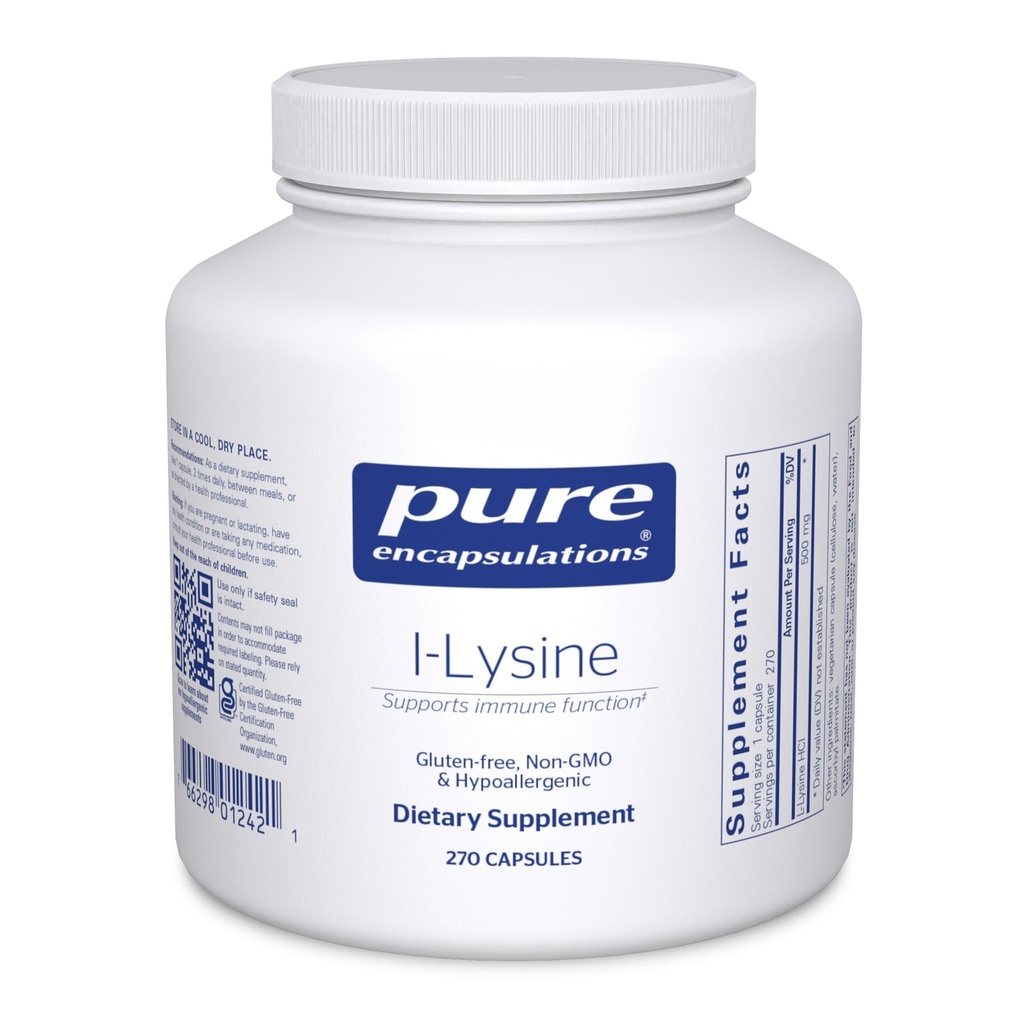 Rene indkapslinger L- Lysin - Essential Aminosyre supplement til immunforsvar & Gum, Lip Health * - med L- Lysin HCl - 270 kapsler