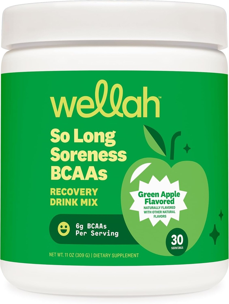 Wellah Så lang ømhed BCAA pulver (grøn æble smag) 30 Servering - med Hydration Complex