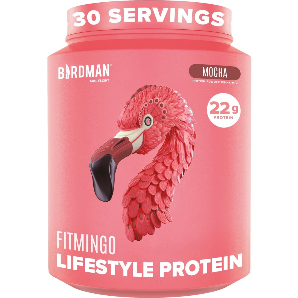 BIRDMAN Fitmingo Vegan Protein Powder with Inositol, Collagen Boosters, Hyaluronic Acid and Vitamins | Low Carb, Dairy Free, Low Calorie | 23g Plant Based Mocha Protein Powder with Myo-Inositol