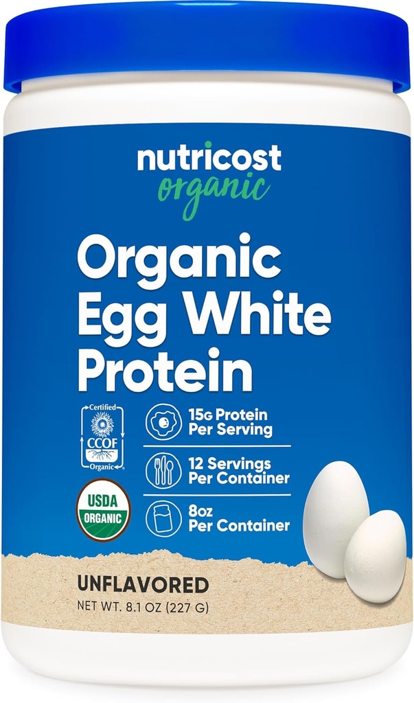 Nutricost Organic Egg White Protein Powder 8oz (Unflavored) - 15 Bedste Protein Per Servering, GMO- Free, Gluten Free