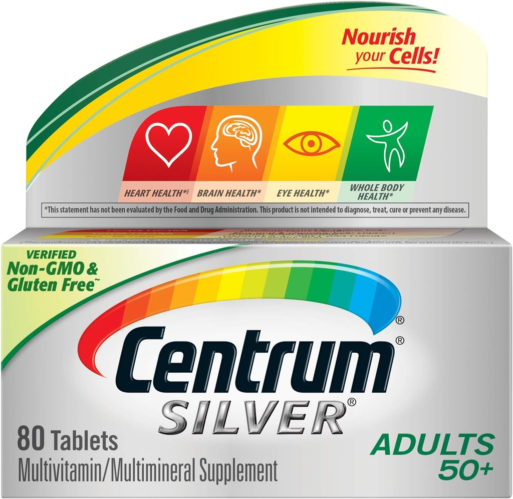 Centrum Silver Multivitamin Supplement For Adults Over 50, 80 Tablets (Pack of 2)