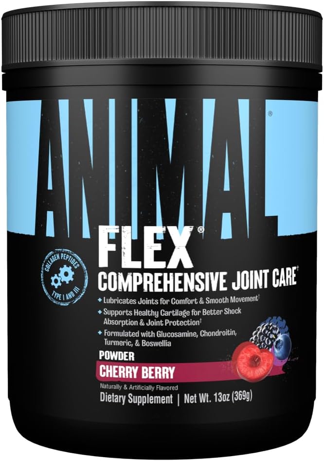 Animal Flex Powder - Fælles Support for Pain Relief, Reparation og Gendannelse Muskler med gurkemeje, Glucosamin, Chondroitin, MSM, Collagen og Boswellia, Great Tasting Cherry Flavor, 30 Scoops
