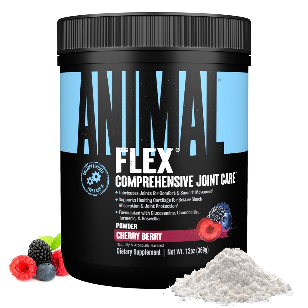 Animal Flex Powder - Fælles Support for Pain Relief, Reparation og Gendannelse Muskler med gurkemeje, Glucosamin, Chondroitin, MSM, Collagen og Boswellia, Great Tasting Cherry Flavor, 30 Scoops