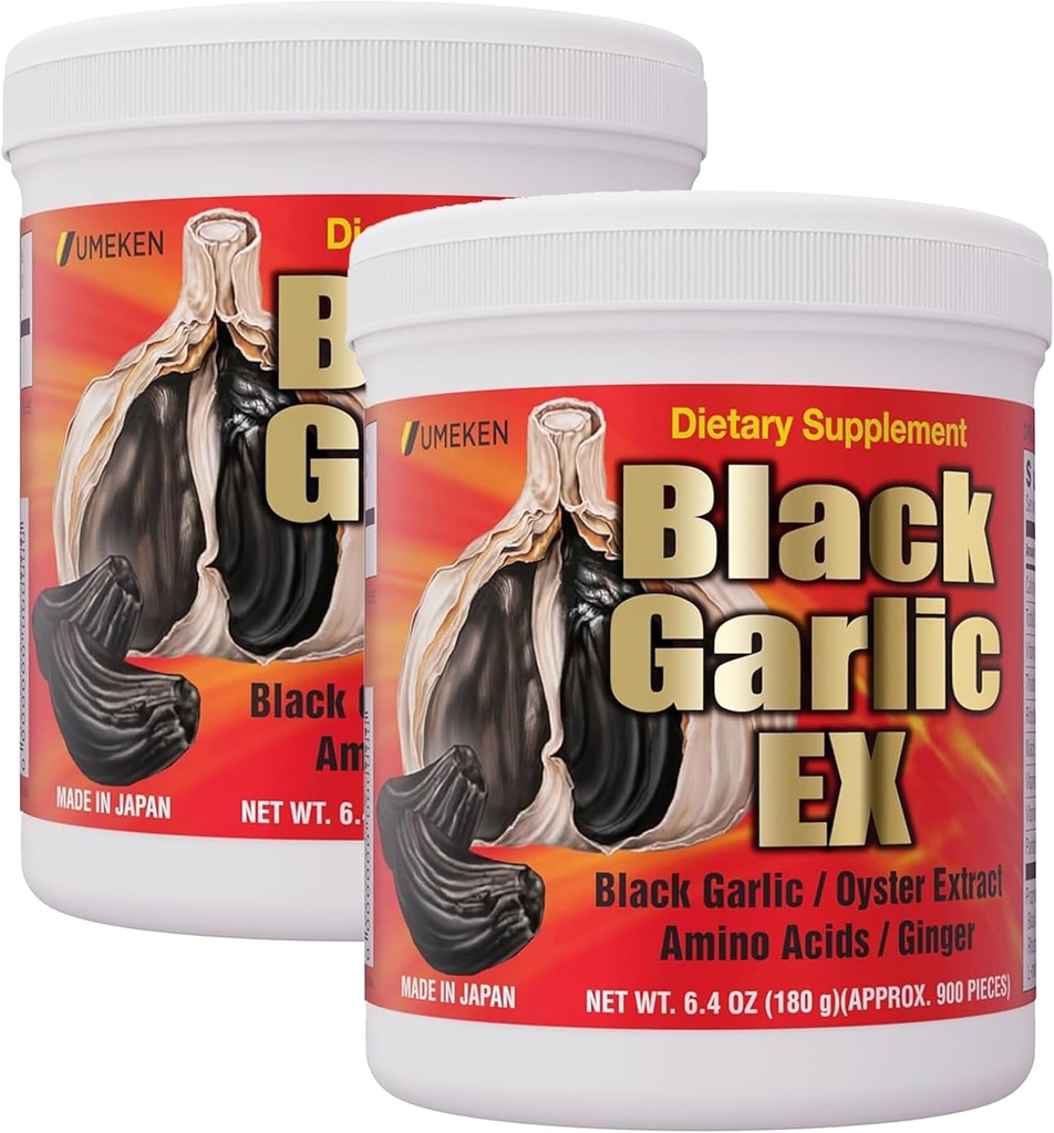 Umeden Black Hvidløg EX, Gæret koncentrat med B-vitamin, Allicin, Aminosyre, Gæret Sort Hvidløg Supplement, Oyster Extract, Ingefær, 4-6 Måned Supply, 6.4 Ounce 180 g flaske, Pack of 2
