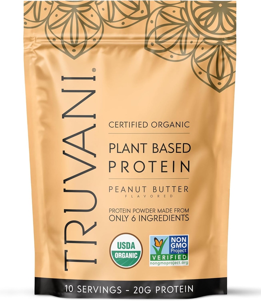 Truvani Vegan Pea Protein Powder • 124; Jordnøddesmør • 124; 20g Organic Plant Protein • 124; 10 Servering • 124; Keto • 124; Gluten & Dairy Free • 124; Lav Carb • 124; Ingen tilsat sukker