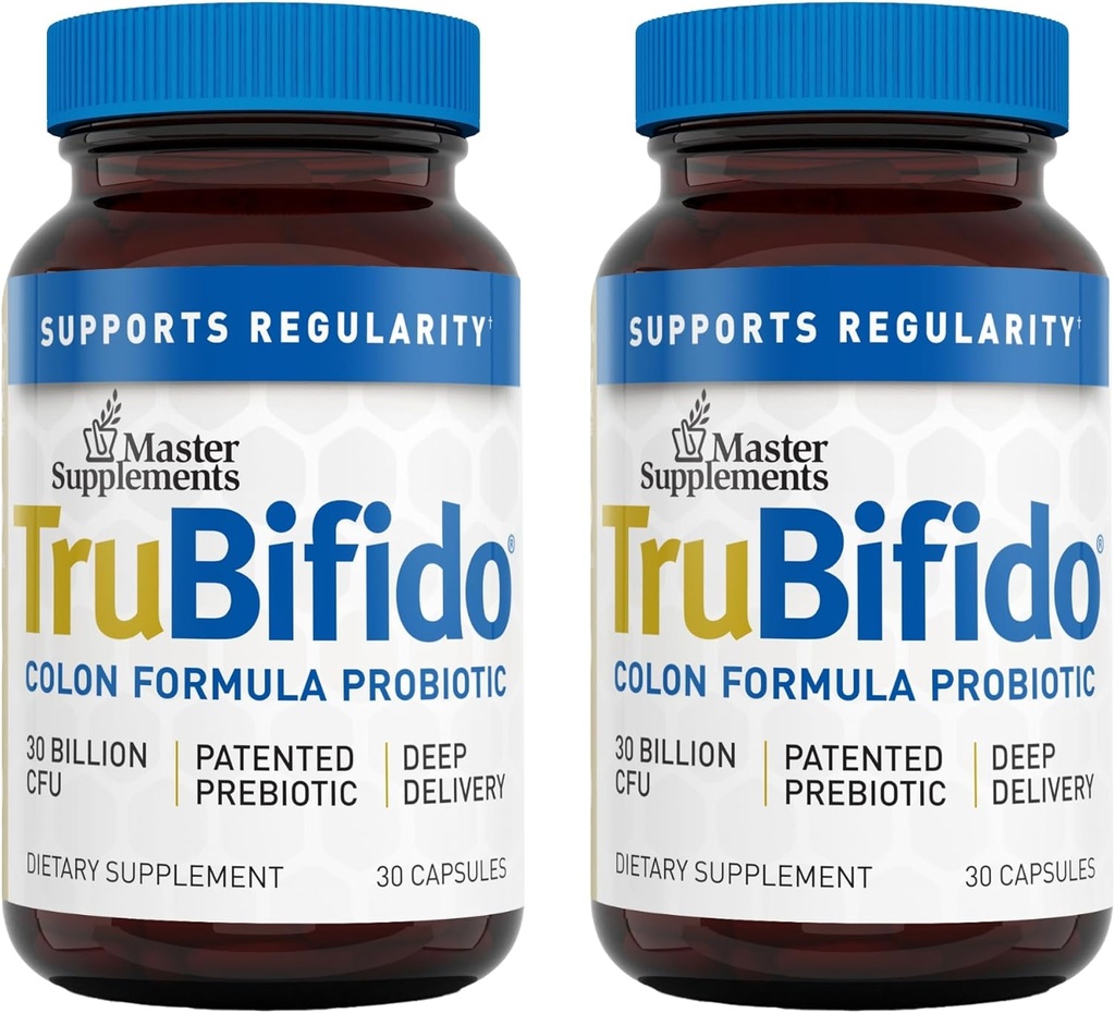Master Kosttilskud TruBifido - 30 kapsler, pakke med 2 - Kraftfuld Probiotisk for Colon Sundhed & Energi - Immunbooster, Understøtter Regularitet - Gluten Free - 60 Total Serveringer