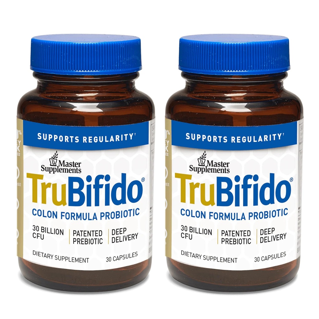 Master Kosttilskud TruBifido - 30 kapsler, pakke med 2 - Kraftfuld Probiotisk for Colon Sundhed & Energi - Immunbooster, Understøtter Regularitet - Gluten Free - 60 Total Serveringer