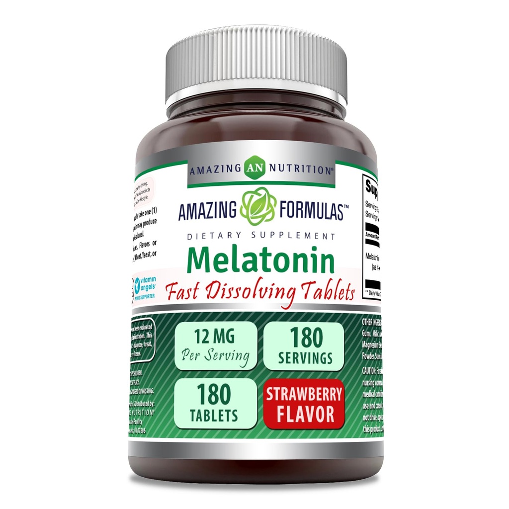 Amazing Formulas Melatonin 12 mg Per Serving Tablets Supplements 124; Non- GROMs 124; Gluten Free Measures 124; Made in USA (180 Measures 124; Strawberry)