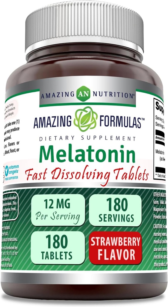 Amazing Formulas Melatonin 12 mg Per Serving Tablets Supplements 124; Non- GROMs 124; Gluten Free Measures 124; Made in USA (180 Measures 124; Strawberry)