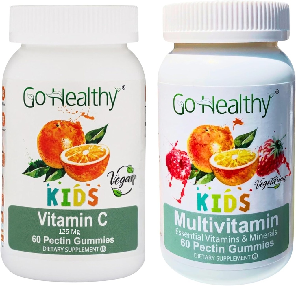Go Sunde Multivitamin Gummies (1 flaske) og C-vitamin Gummies (1 flaske) for børn, Toddlers, Vegetar, Kosher & Halal, Gluten Free, Non-GMO bundle