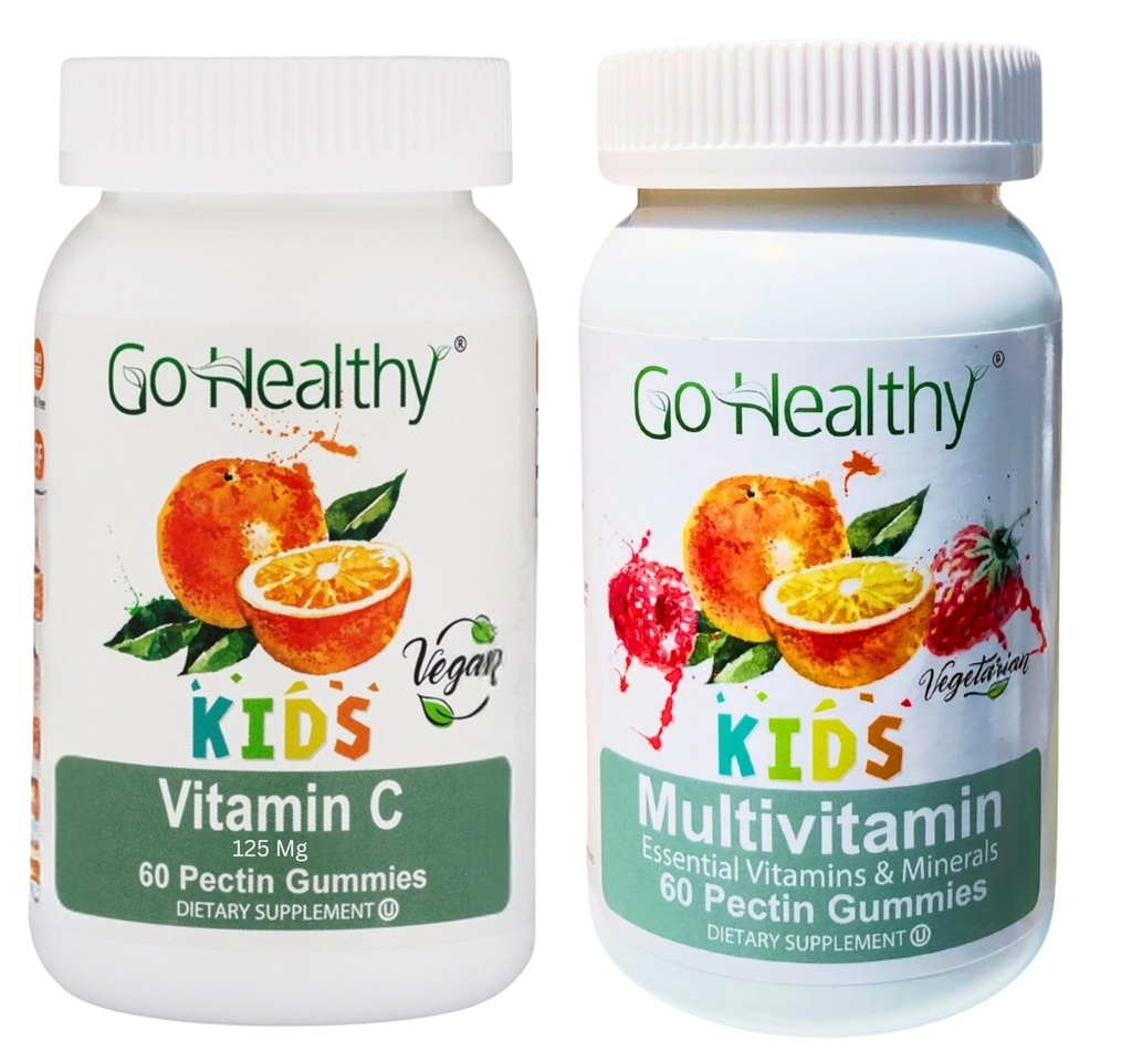 Go Sunde Multivitamin Gummies (1 flaske) og C-vitamin Gummies (1 flaske) for børn, Toddlers, Vegetar, Kosher & Halal, Gluten Free, Non-GMO bundle