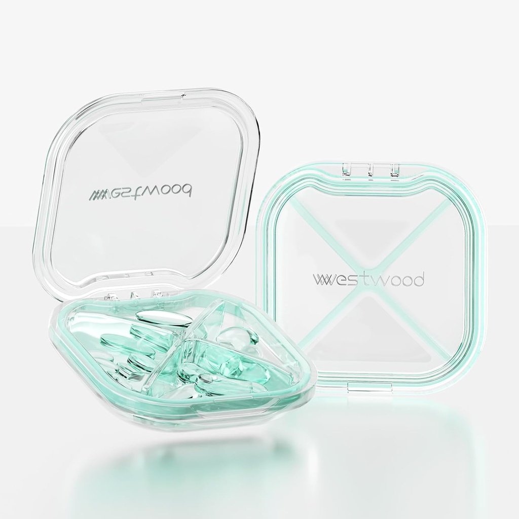Lille Pill Box, Cute Pill Case for Purse Pocket, Travel Pill Organizer, Daily Pill Container Pill Holder for Medicin, Vitaminer, Fiskeolie, Kosttilskud (grøn)