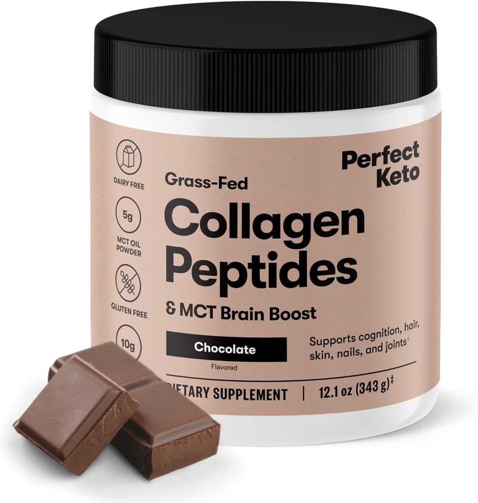 Perfect Keto Collagen Peptider Protein Powder med MCT Oil, Hydrolyzed Collagen, Type I & III tillæg, Gluten Free, Grass Fed, Low Carb, Keto Coffee Creamer, Collagen til kvinder & mænd, Chokolade