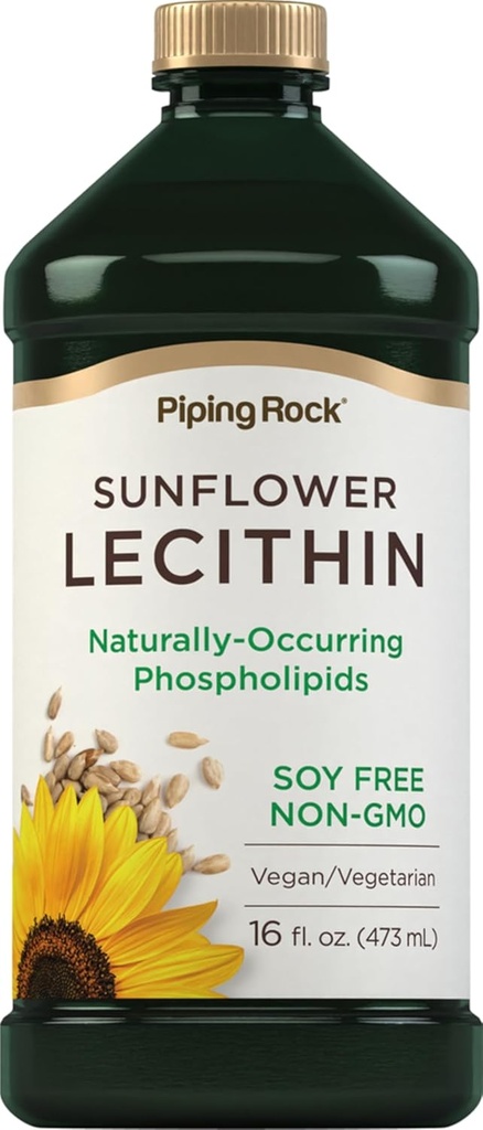Piping Rock Sunflower Lecithin Liquid Supplement | 16 oz Oil | Naturally-Occurring Phospholipids | Vegan, Soy Free, Non-GMO, Soy Free, Gluten Free