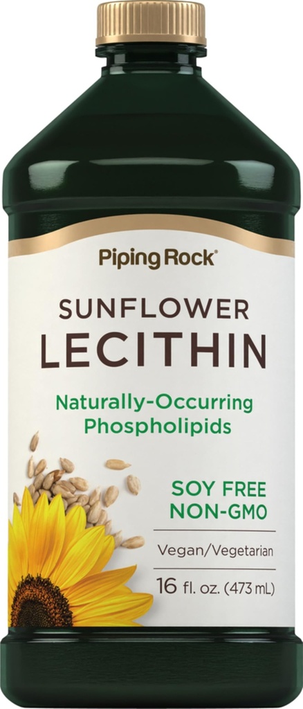 Piping Rock Sunflower Lecithin Liquid Supplemented 124; 16 oz Oil Yep 124; Naturligt -Occurering phospholipider Mep 124; Vegan, Soy Free, Non- GMO, Soy Free, Gluten Free