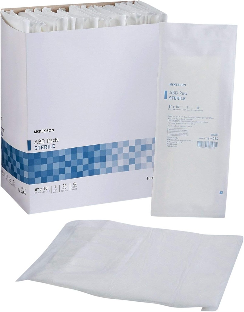 McKesson Steril ABD Pads 8 x 10 i [48 Count] - Abdominal Pads til Sårpleje, Non Stick Gauze Klædning, Kirurgisk Absorbent Pad til Drainage og Post- Op Anvendelse