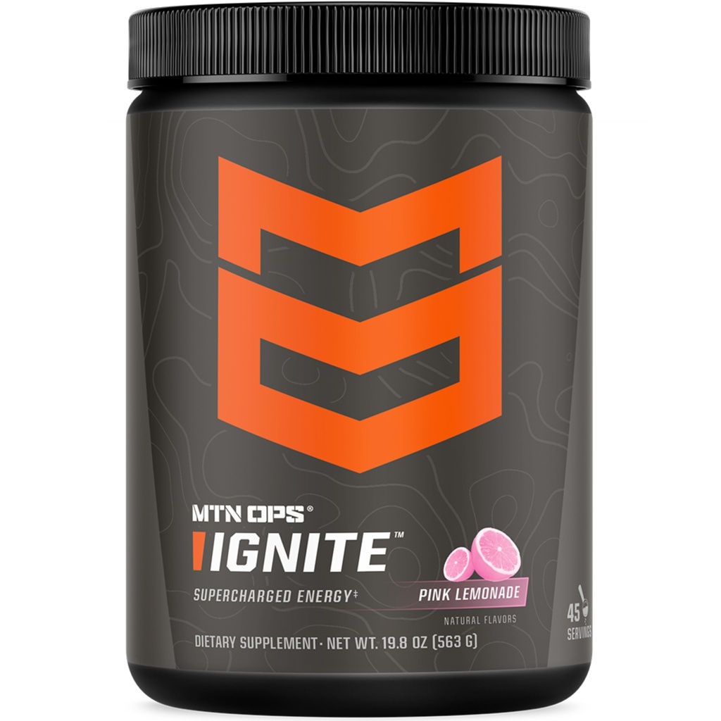 MTN OPS Ignate Energy Drink Powder, Gluten Free Nootrop Supplement Drink Mix, L Arginin, L Citrullin, Koffein & Nootrop Sugar Free Drink Mix, 45 Servere, Pink Lemonade