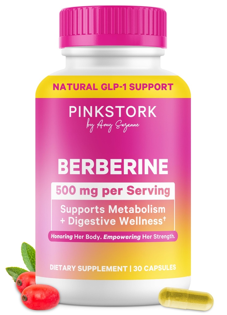 Pink Stork Berberine 500mg - Nature 's GLP-1 Supplement - Daily AMPK Metabolic Activator - 500- 1000 mg Metabolisme + Gut Sundhed for kvinder