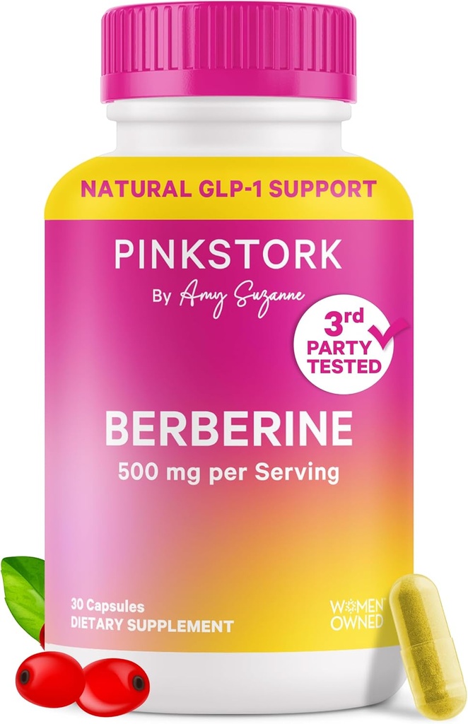 Pink Stork Berberine 500mg - Nature 's GLP-1 Supplement - Daily AMPK Metabolic Activator - 500- 1000 mg Metabolisme + Gut Sundhed for kvinder