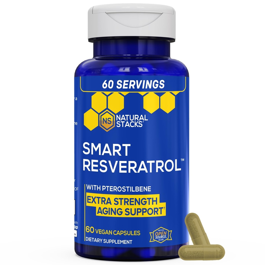 Resveratrol Supplement - 250 mg Trans- Resveratrol & 10mg Trans- Pterostilben - Antioxidanter Supplement med 200mg Red Wine Extract - Ekstra styrke Aging Support - 60 japanske Knotweed kapsler