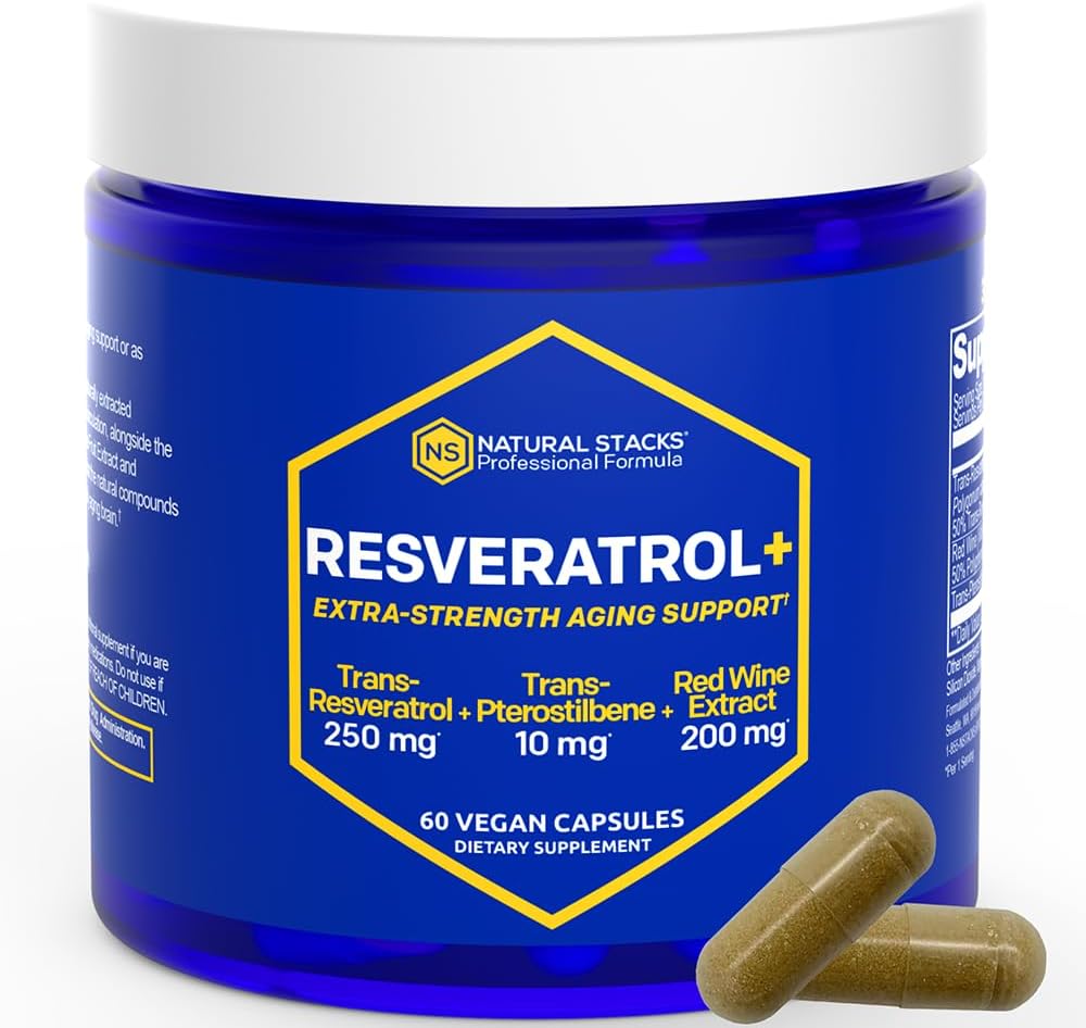Resveratrol Supplement - 250 mg Trans- Resveratrol & 10mg Trans- Pterostilben - Antioxidanter Supplement med 200mg Red Wine Extract - Ekstra styrke Aging Support - 60 japanske Knotweed kapsler