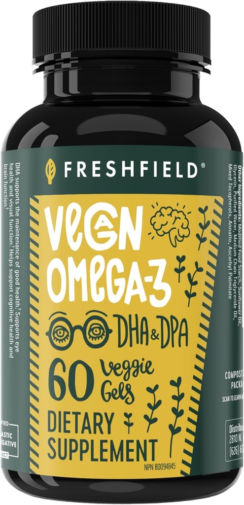 Vegan Omega 3 DHA: Alger Oil, Mest Anmeldt, Carrageenan Free, Sustainable, Testet, Ingen Heavy Metals, Fish Oil Alt, Plantebaseret Omega. Understøtter hjerte, hjerne, fælles sundhed m / DPA
