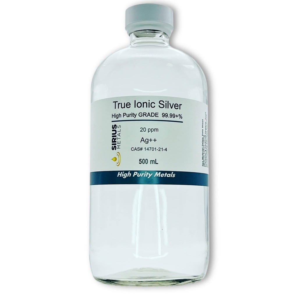 Sand fri Ionic Sølv - 20 ppm: 500ml i klar glasflaske