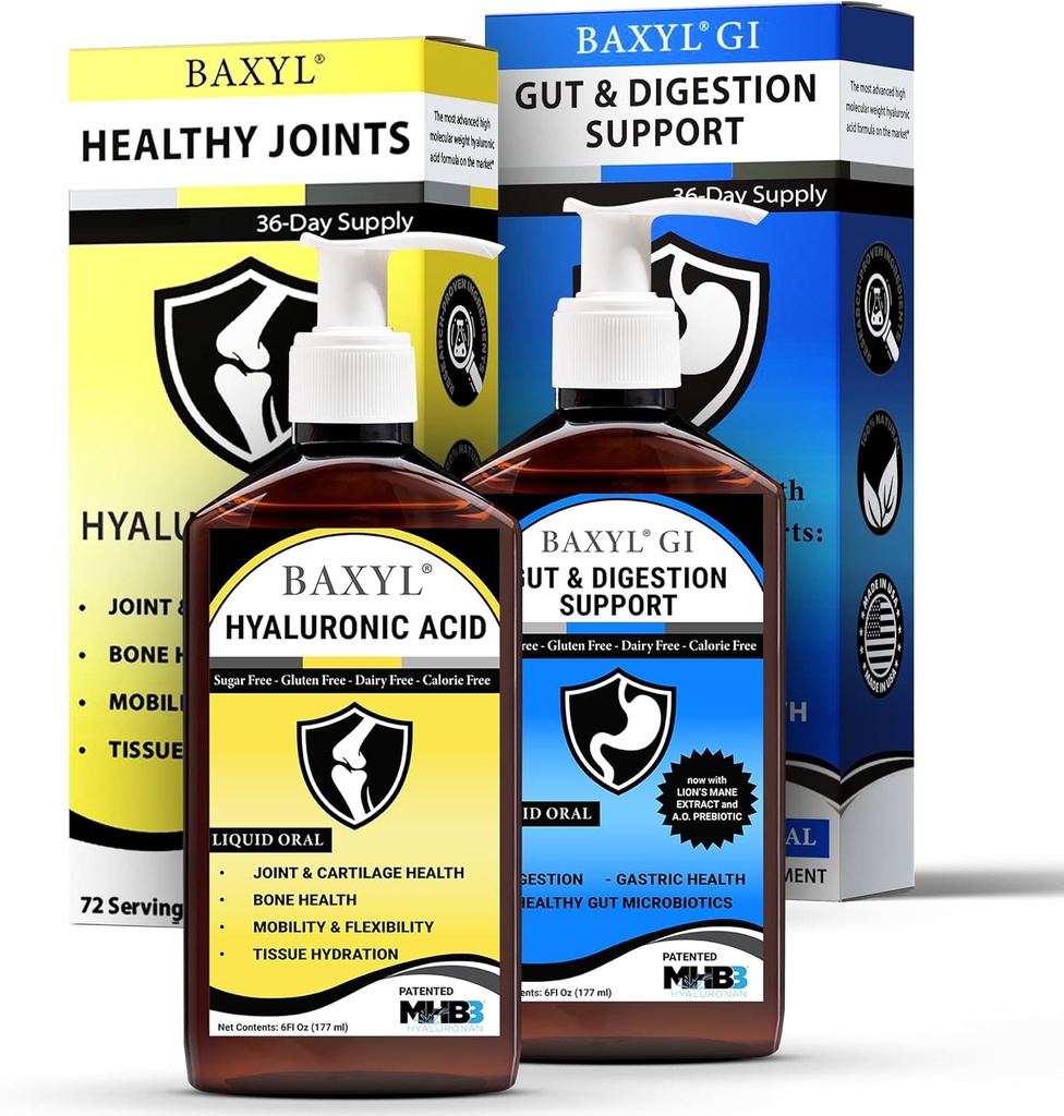 BAXYL & България Bundle Pack - (6 fl oz Hver) - Hyaluronsyre fælles tillæg & Hylarunonan Amaferm Prebiotic fordøjelsestilskud.
