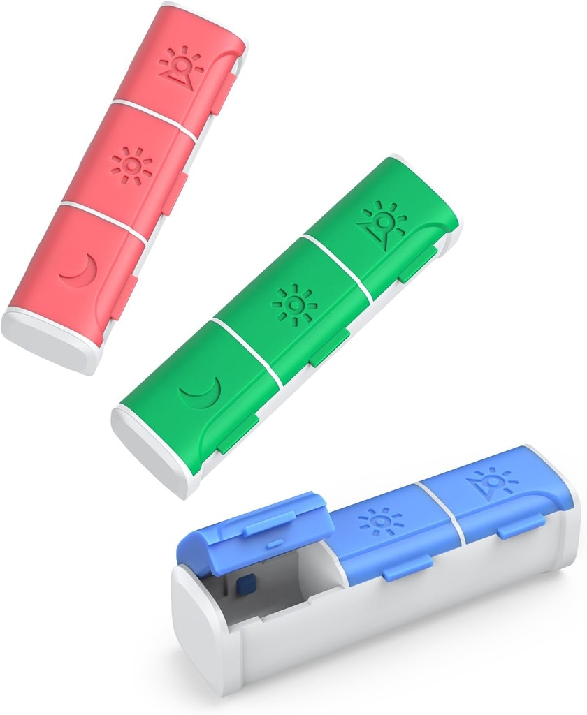 Pill Organizer 3 gange om dagen, (3 Pack) Lille Pill Box, Daily Pill Organizer, Fugt Bevis Rejsepille sag for Pocket Purse, Portable Medicine Box til at holde vitaminer, fiskeolier, kosttilskud