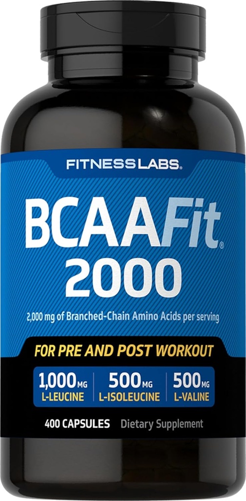 Fitness Labs BCAAFit 2000 - Forgrenet kæde Aminosyrer til muskel vækst og inddrivelse * (400 kapsler)