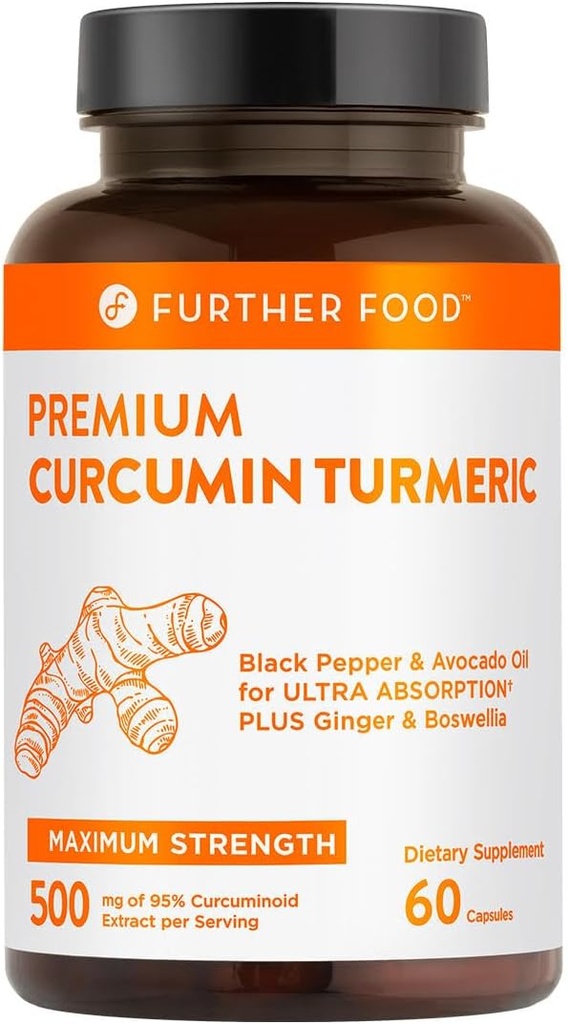 Yderligere mad Premium Curcumin Gurkemeje, maksimal styrke, 500 mg, 60 kapsler