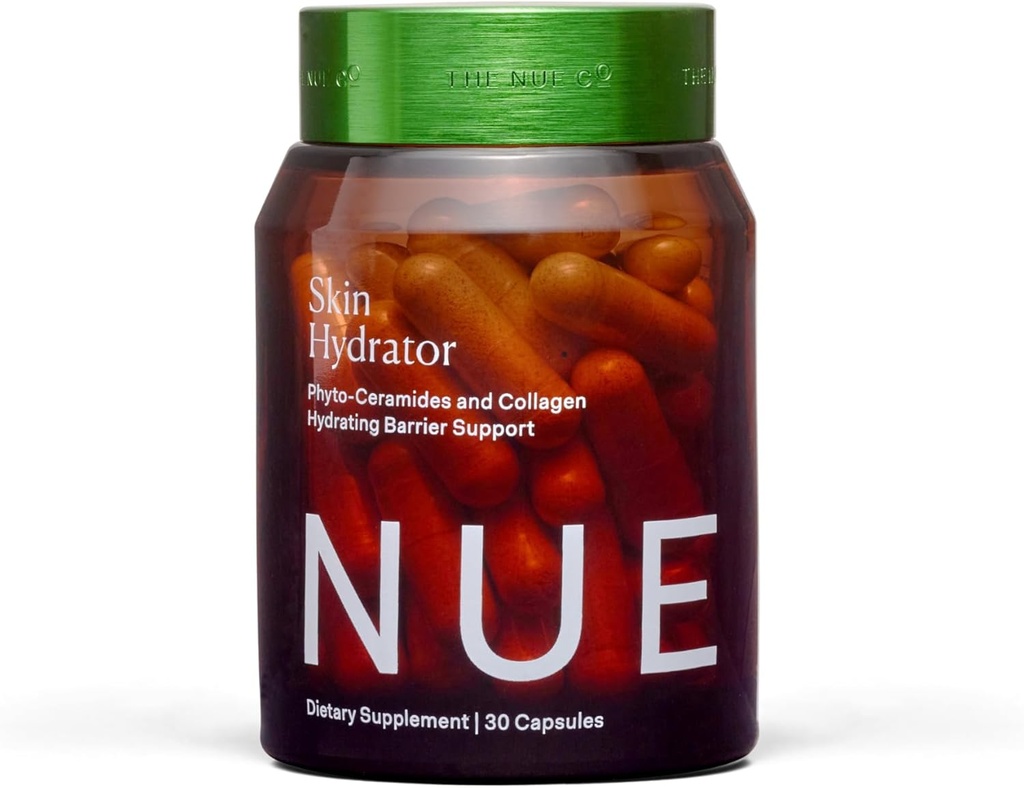 Nue Co. Skin HYDRATOR supplement, indeholder hydrolyseret kollagen, Aloe og Hyaluronsyre, Gluten Free, 30 kapsler