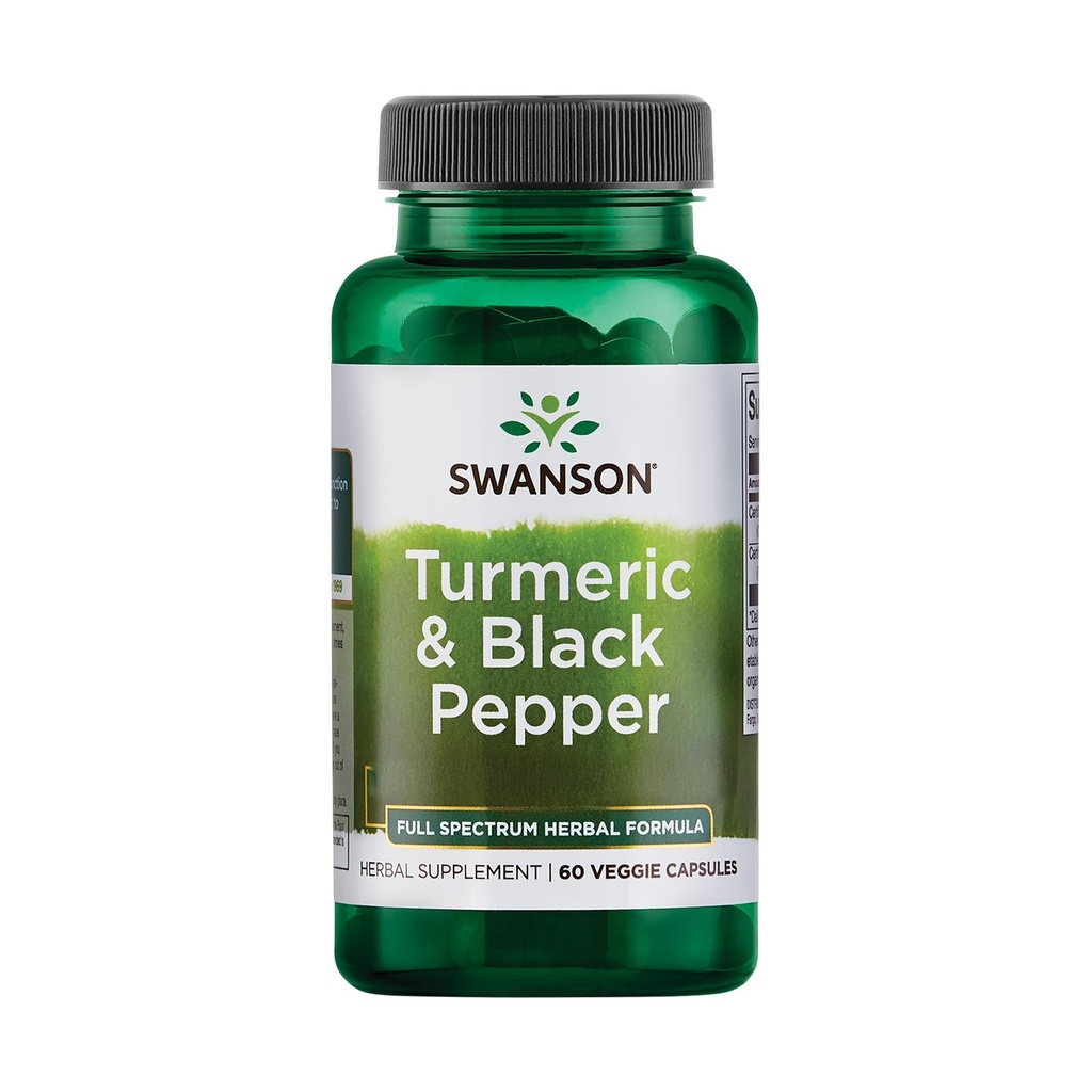 Swanson Turmerisk & Sort Pepper - Økologisk fælles sundhed, hjerte sundhed, fordøjelse, og leverstøtte supplement - Naturlig formel for forbedret biotilgængelighed & Absorption - (60 Veggie kapsler)