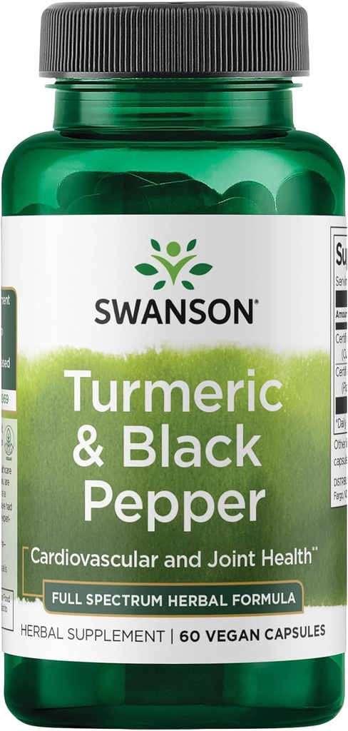Swanson Turmerisk & Sort Pepper - Økologisk fælles sundhed, hjerte sundhed, fordøjelse, og leverstøtte supplement - Naturlig formel for forbedret biotilgængelighed & Absorption - (60 Veggie kapsler)