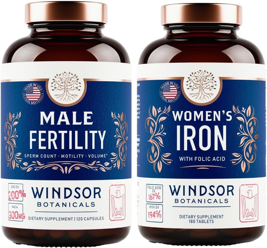 WINDSOR BOTANICALS Mand Fertilitet supplement og jernpiller med folinsyre - Fertilitet og prænatal Bundle