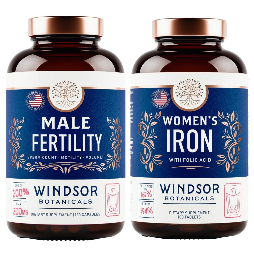 WINDSOR BOTANICALS Mand Fertilitet supplement og jernpiller med folinsyre - Fertilitet og prænatal Bundle