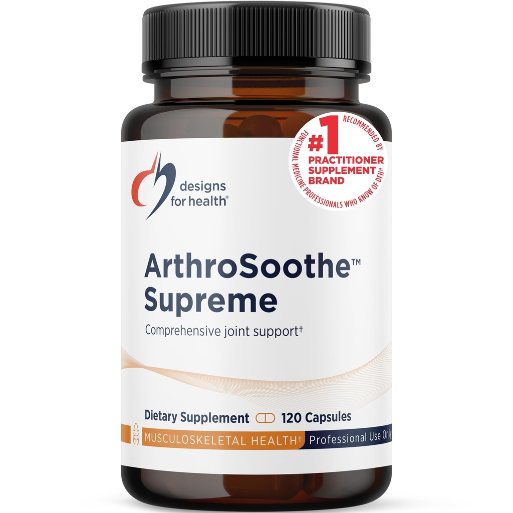 Design for sundhed ArthroSoothe Supreme - Fælles Support for voksne med Glucosamine Sulfate, Quercetin, Green Lipped Mussel, MSM, Kinesisk Skullcap + Mere - Non- GMO (120 kapsler)