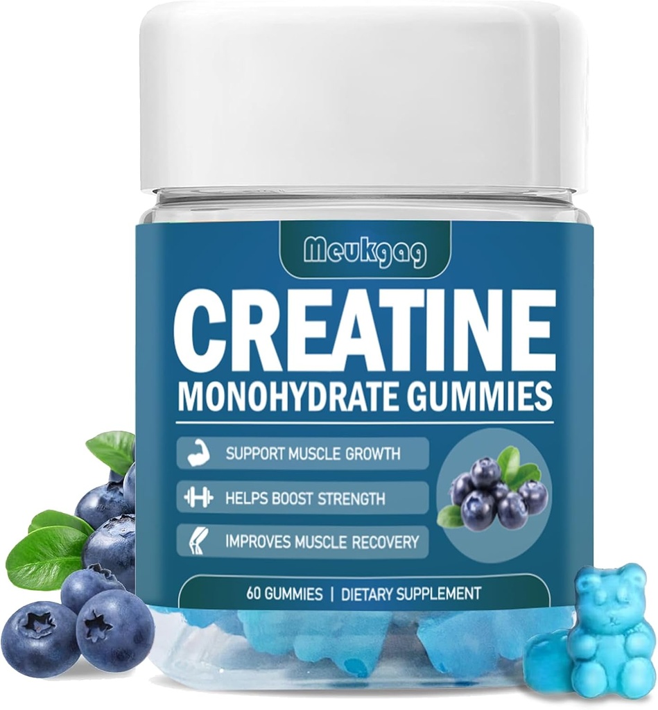 Creatine monohydrat Gummies for mænd og kvinder, Chewables Creatine Monohydrat for muskel styrke, muskel Builder, energi Boost, præ-workout Gummies (60 Greve) - Blueberry Flavor