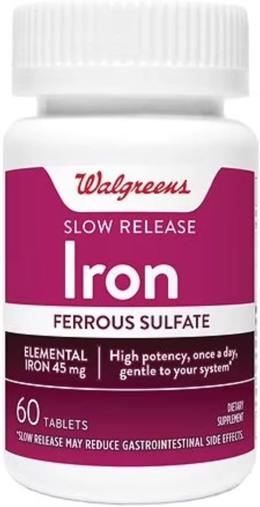 Iron Slow Release High Potency Ferrosulfate 45mg, Tablets, 60 ea