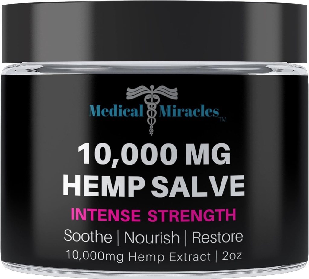 Medicinske Mirakler Hempsalve Intense Strength 10. 000 MG. Ideel til HIPS, Joints, Neck, Tilbage, Albuer, Fingers, Hands og Knees. 100% Natural - Stolt Made i USA