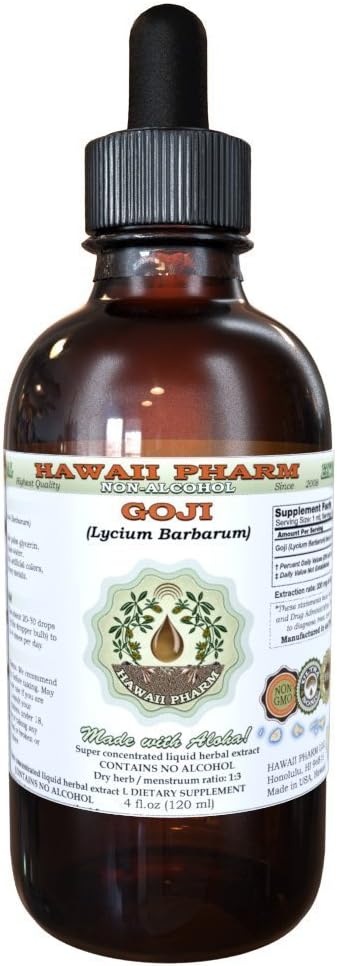 Goji Alkohol- Free Liquid Extract, Organic Goji (Lycium Barbarum) Tørret berry Glycerit Hawaii Pharm Natural Herbal Supplement 4 oz