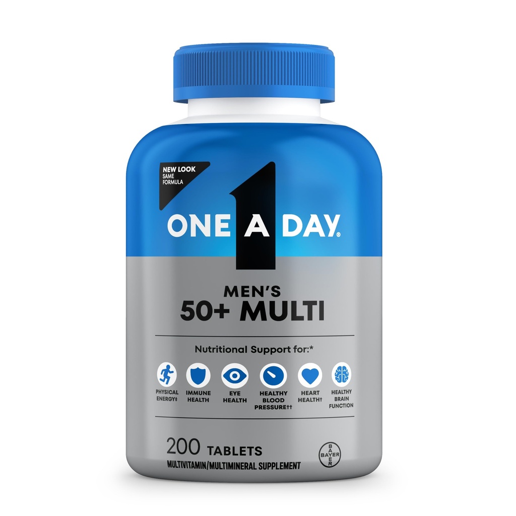 En dag mænds 50 + sund fordel Multivitamin, Multivitamin til mænd med vitaminer A, C, E, B6, B12, Calcium og D-vitamin, Tablet, 200 Greve (pakke med 1)