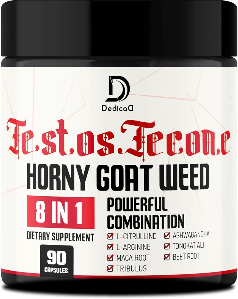 90 Kapsler - 8in1 Horny Goat Weed for Mænd, Tribulus Terrestris, L- Arginin, Maca Root, Tongkat Ali, Beet Root - Energy Workout Muscle Strength Support